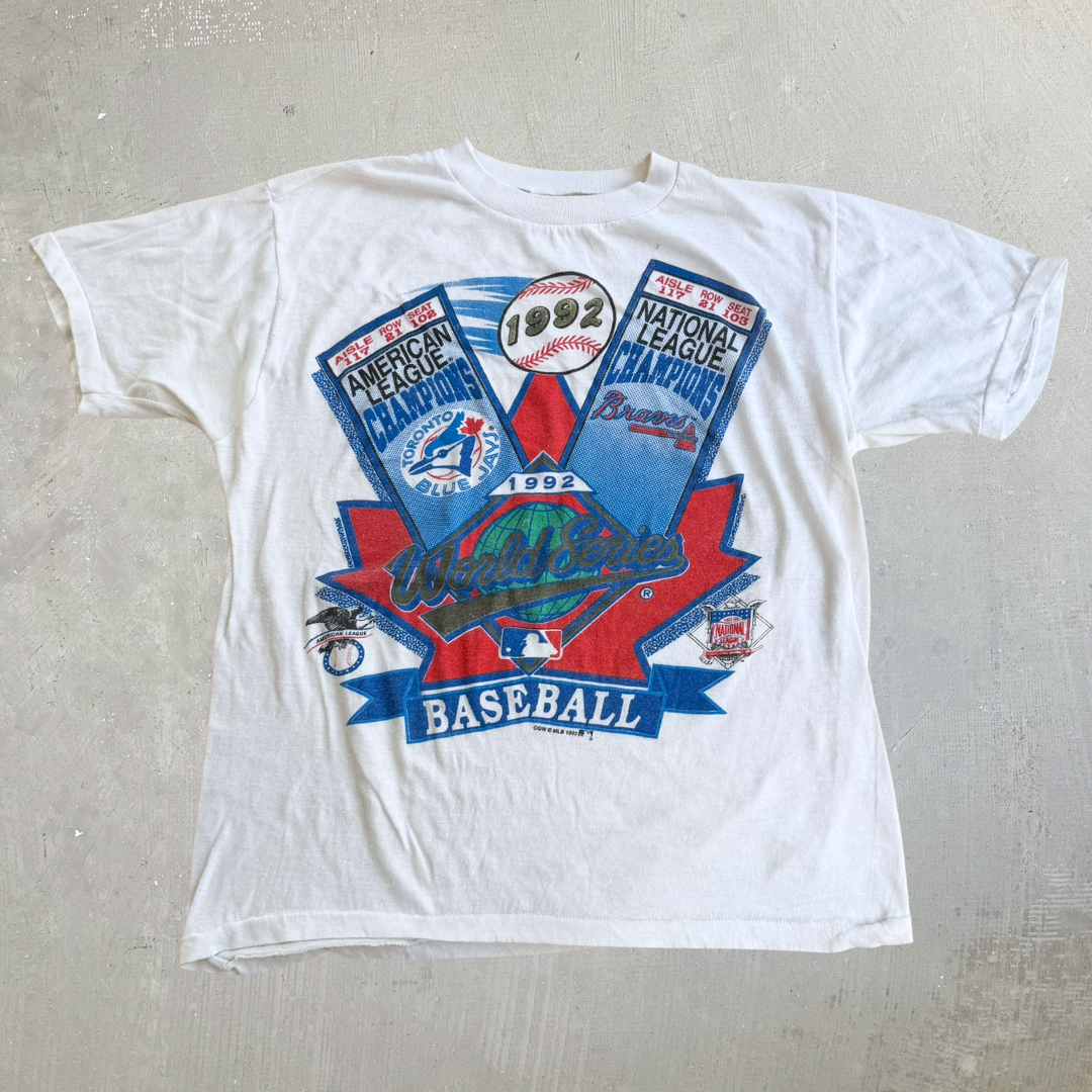 J- Vintage '92 MLB World Series Toronto Blue Jays Vs Atlanta Braves Single Stitch Tee - S