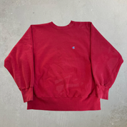 J- Vintage 80s Champion Reverse Weave Made In USA Embroidered Logo  Red Crewneck - L