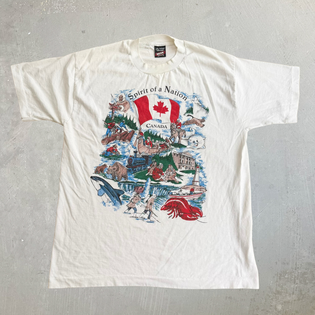 J- Vintage 90s Canada Spirit Of A Nation Graphic Made In Canada Single Stitch Tee - L