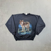 F- Vintage Wolf On Grass Animal Print Crewneck