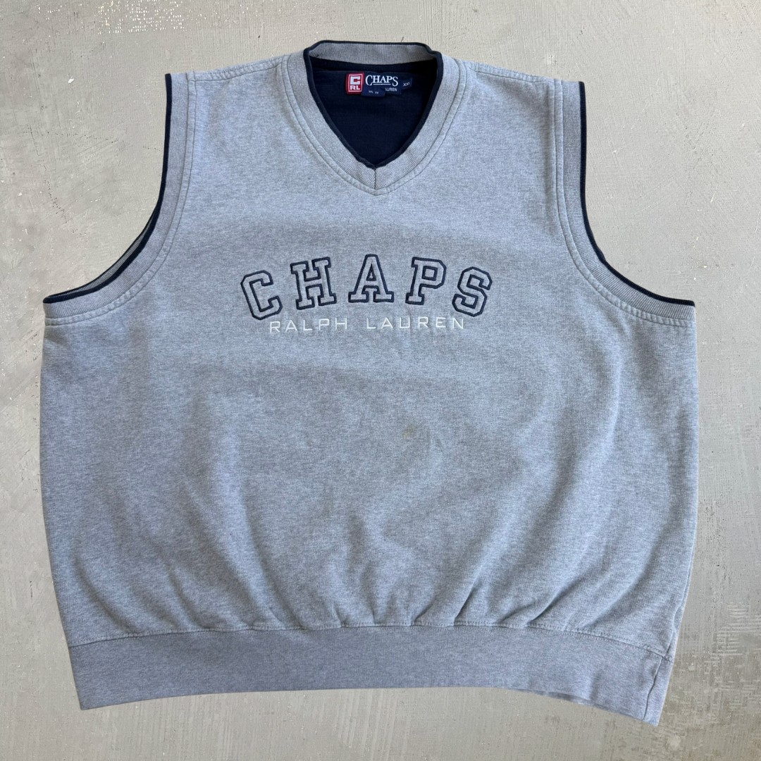 J- Vintage 90s Chaps RL Embroidered Text Sweatshirt Vest - 2XL