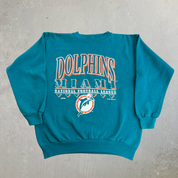 J- Vintage '92 Miami Dolphins NFL Logo & Text Made In USA Crewneck - XL