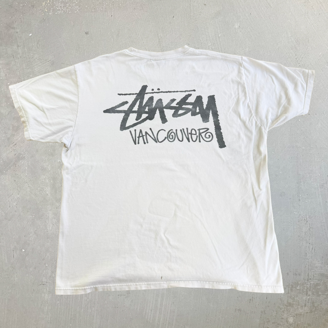 J- Vintage Stussy Vancouver Script Text Tee - L