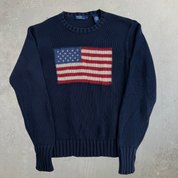 Vintage 90s Polo RL American Flag Made In Japan Knit Sweater - L (fits S/M)