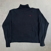Vintage 90s Polo RL Embroidered Logo Black Turtle Neck Cotton Knit Sweater - L
