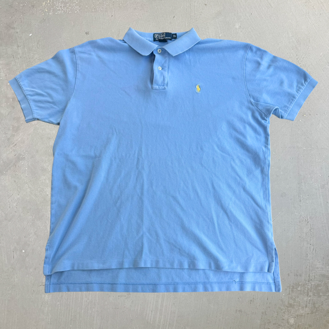 J- Vintage 90s Polo RL Embroidered Logo Baby Blue Polo Shirt - XL