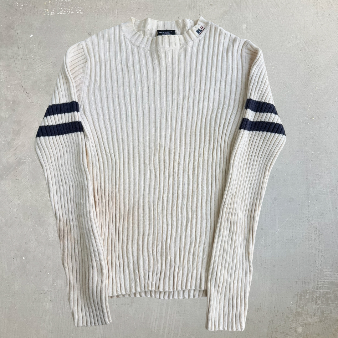 Vintage 00s Women's Polo Jeans RL Embroidered Text Ribbed Knit Sweater - Women's S