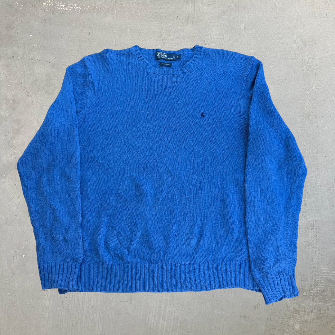 J- Vintage Polo RL Embroidered Logo Blue Knit Sweater - XL