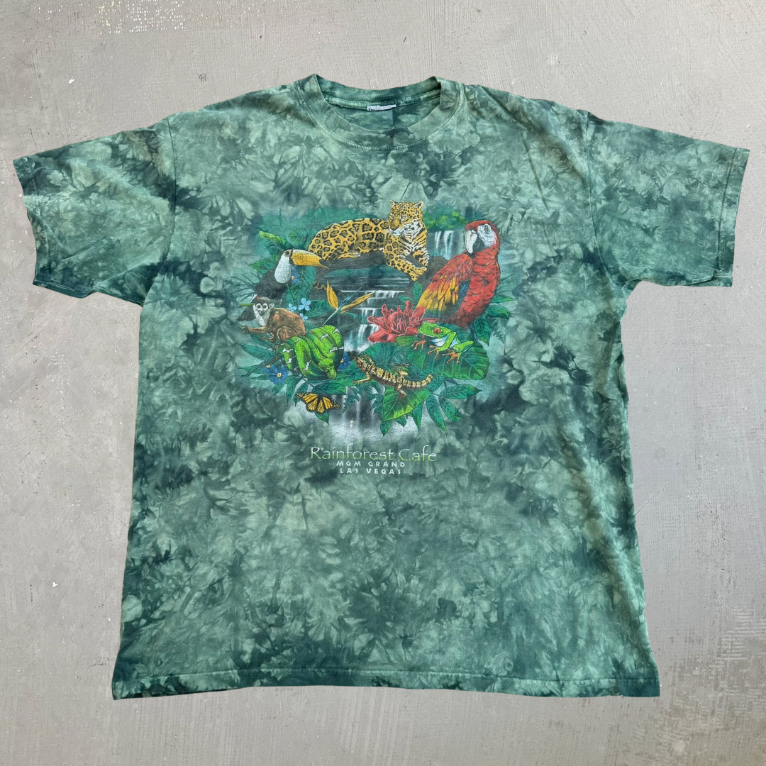 J- Vintage Las Vegas Rain Forest Cafe MGM Grand Green Tie Dye Tee - L