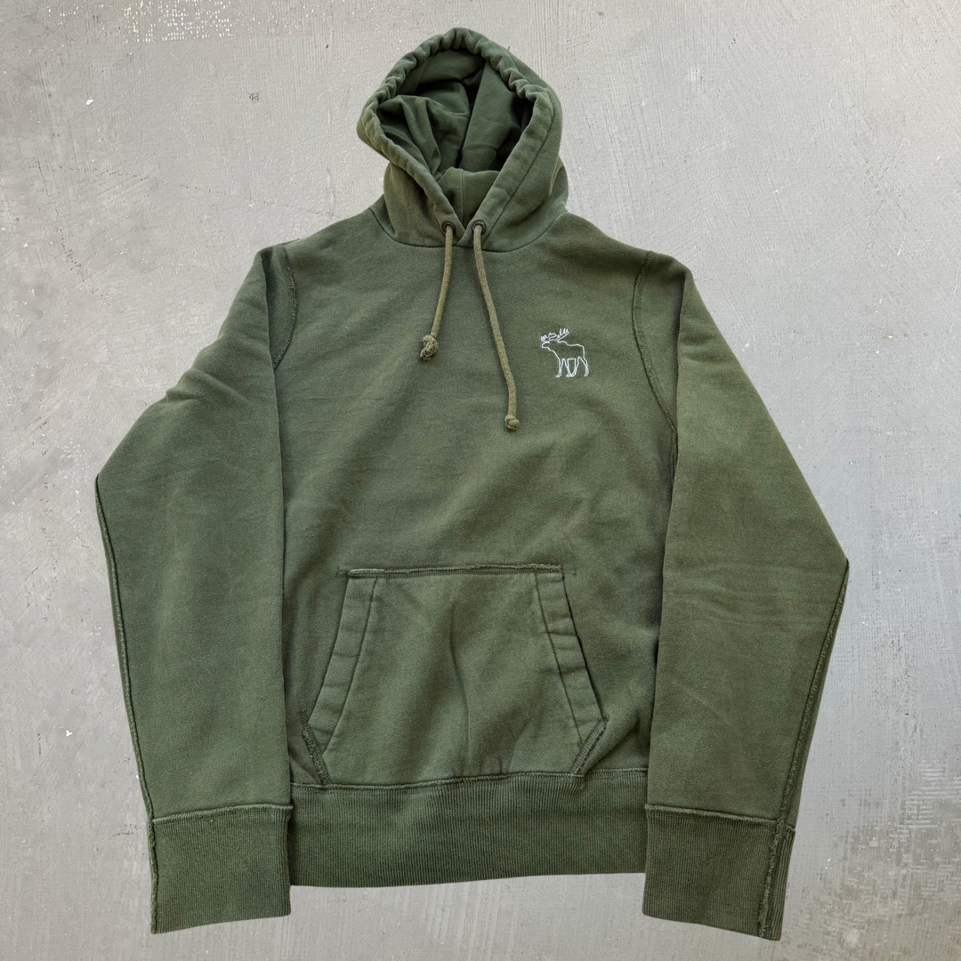 J- Vintage Abercrombie & Fitch Moose Logo Embroidered Olive Green Hoodie - L