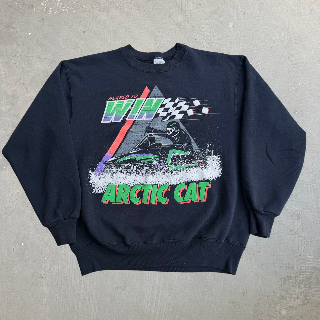 J- Vintage 90s Artic Cat Snowmobile Geared To Win Graphic Made In USA Crewneck - L