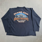 J- Vintage '95 Harley Davidson San Antonio Made In USA Single Stitch Henley Long Sleeve Tee - XL