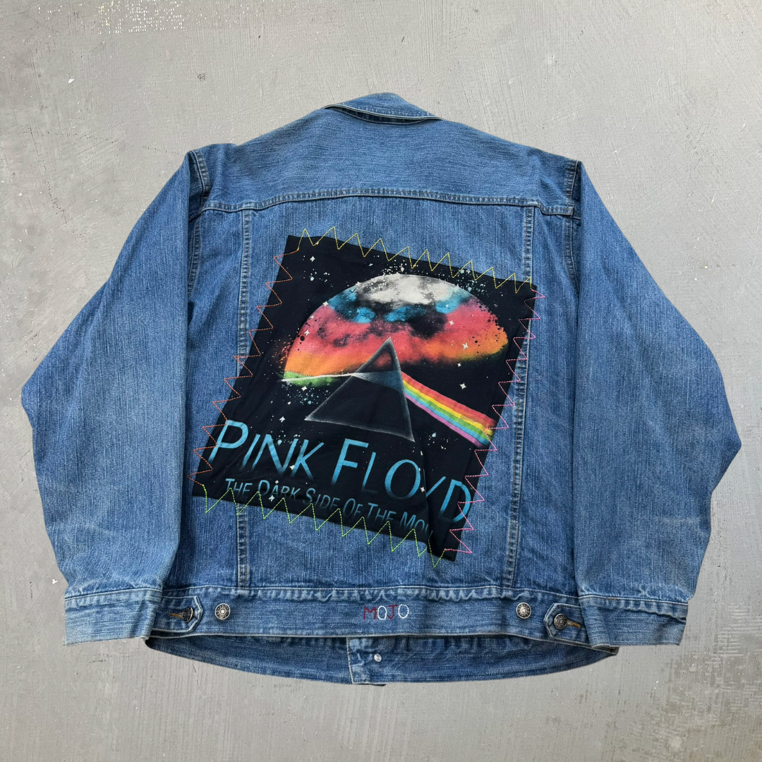 J- HOM Pink Floyd Dark Side Of The Moon Reworked Denim Jacket - L