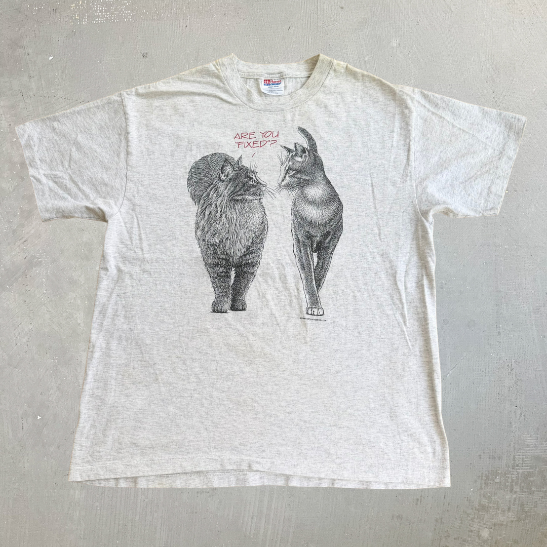 J- Vintage '93 Nashville HEP Cat Are You Fixed? Cat Graphic Made In USA Single Stitch Tee - L