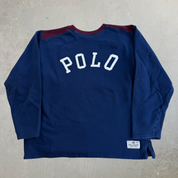 J- Vintage 90s Polo Sports RL Text Logo Navy/Maroon Crewneck - L