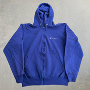 J- Vintage Champion Embroidered Text & Logo Made In USA Zip Up Hoodie - L