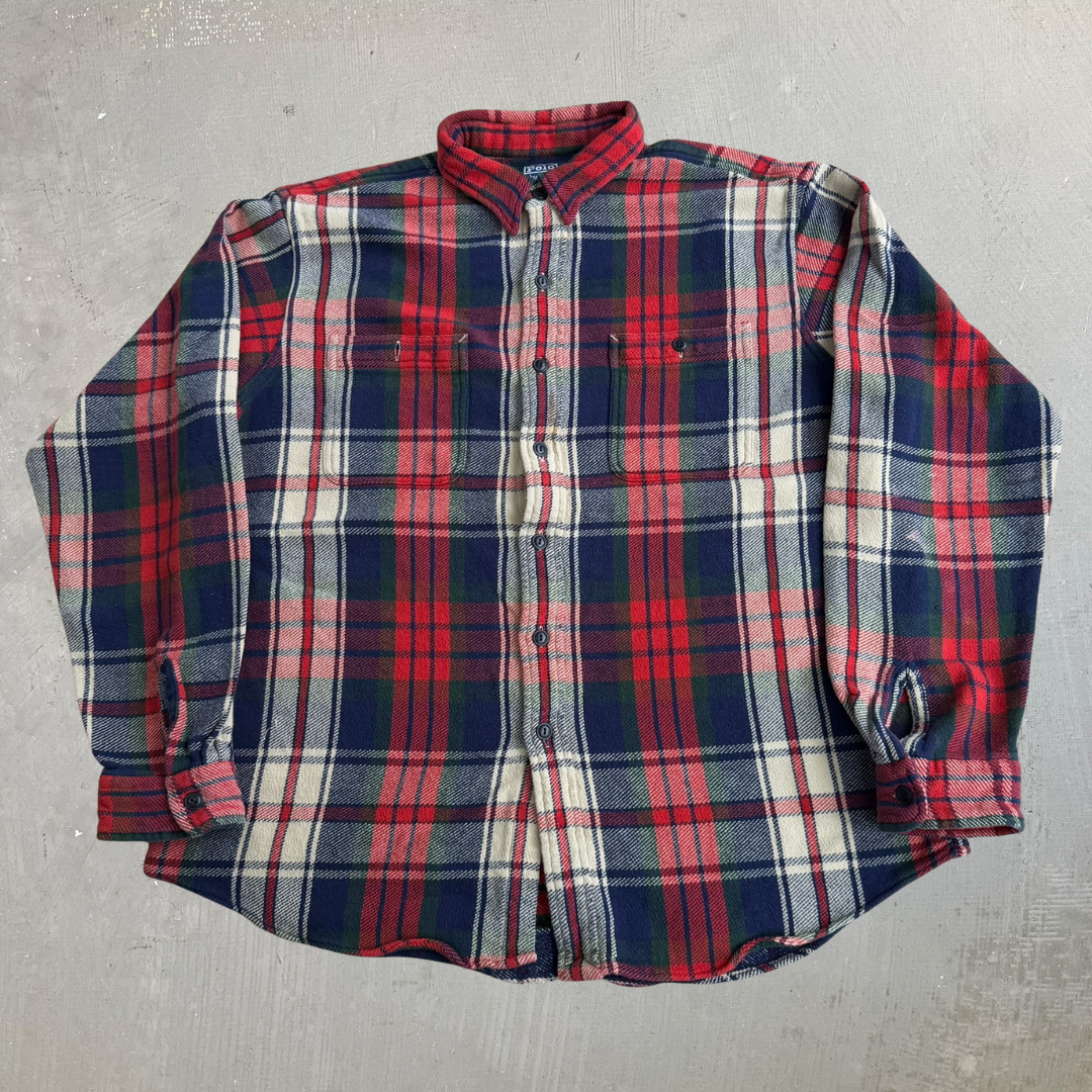J- Vintage 90s Polo RL Plaid Flannel Button Down Shirt - L