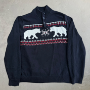 Chaps RL Bears Black Henley Knit Sweater - XL