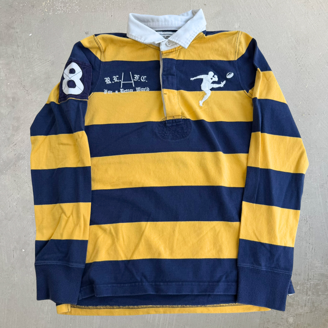 J- Vintage 00s Polo RL Embroidered Rugby Player & Text Long Sleeve Rugby Shirt - Youth L (fits Adult S)