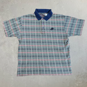 J- Vintage 90s Nike Embroidered Text & Swoosh Patterened Polo Shirt - L
