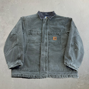 J- Vintage Carhartt Zip Up Collared Olive Green Workwear Jacket - XL