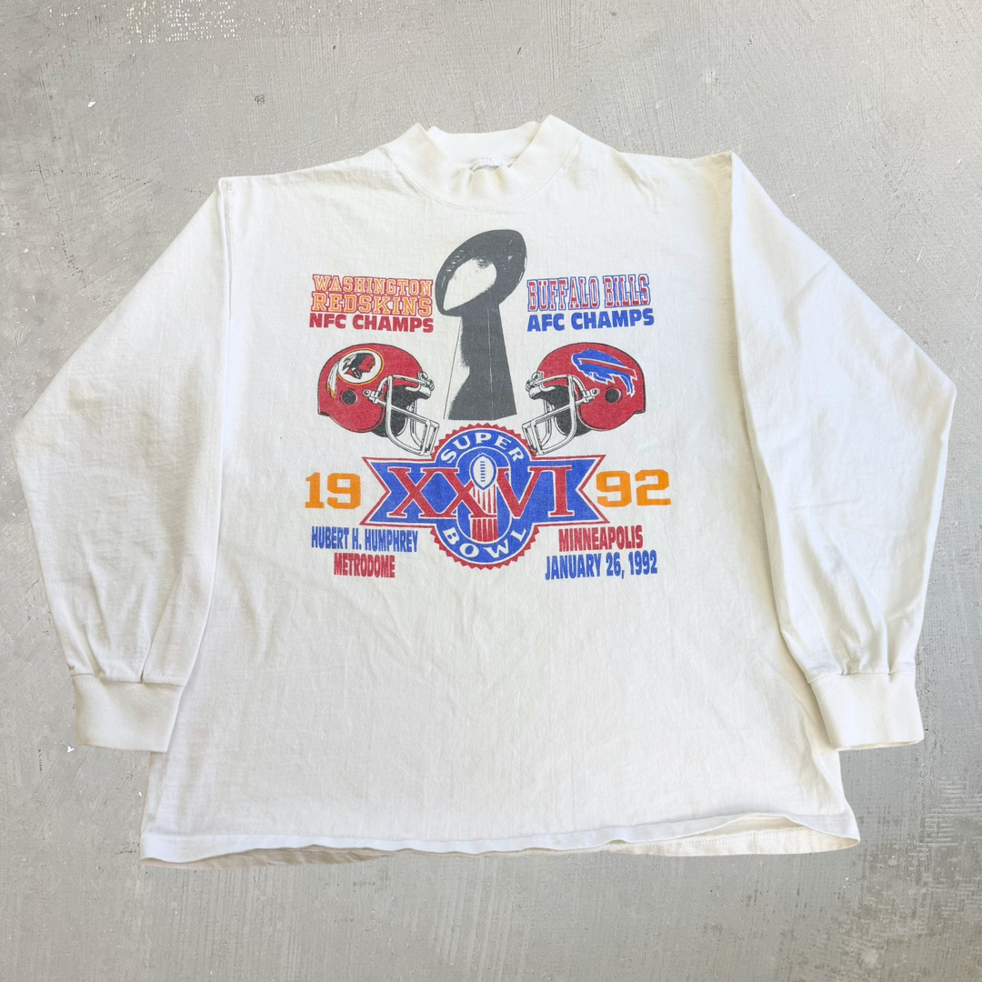 J-  Vintage '92 NFL Superbowl 26 Washington Commanders Vs Buffalo Bills Long Sleeve Tee - XL