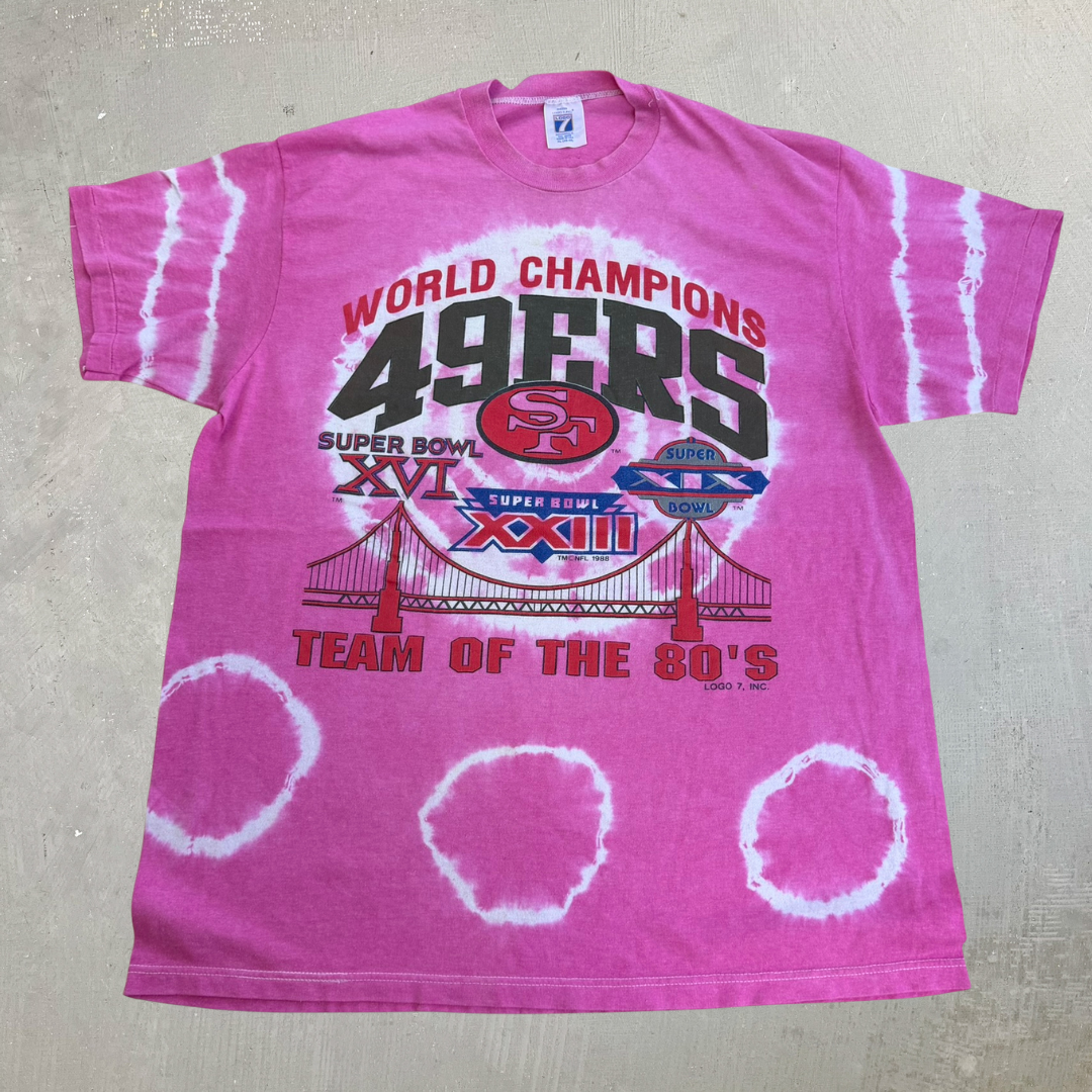 J-  Vintage '88 San Francisco 49ers NFL World Champions Team Of The 80s Logo 7 Made In USA Single Stitch Tee - XL