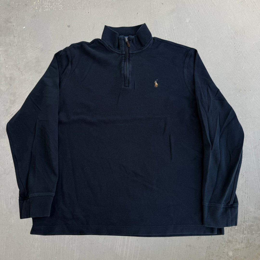 J- Vintage Polo RL Embroidered Logo Black Quarter Zip Crewneck - L