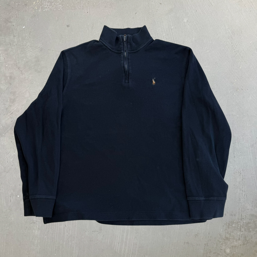 J- Vintage Polo RL Embroidered Logo Quarter Zip Knit Sweater - L