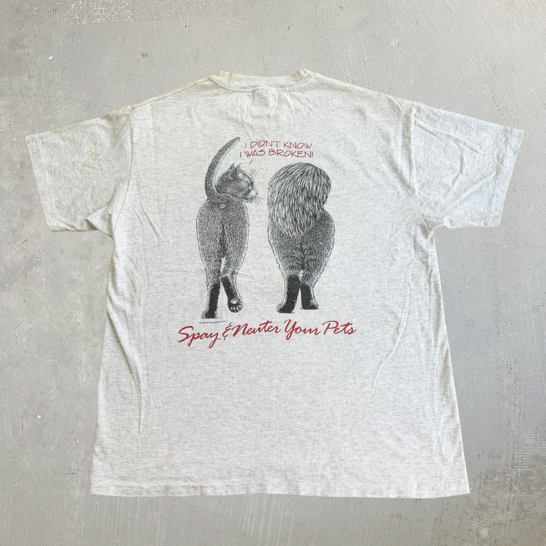 J- Vintage '93 Nashville HEP Cat Are You Fixed? Cat Graphic Made In USA Single Stitch Tee - L