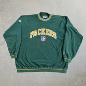 Vintage Green Bay Packers NFL Starter Embroidered Text Polar Fleece Crewneck - 2XL