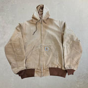 J- Vintage Carhartt Zip Up Hooded Beige Workwear Jacket - XL Tall