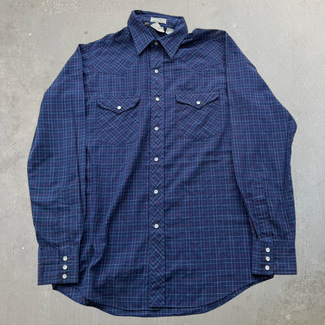 J- Vintage Lee Western Plaid Pearl Snap Button Down Shirt - M