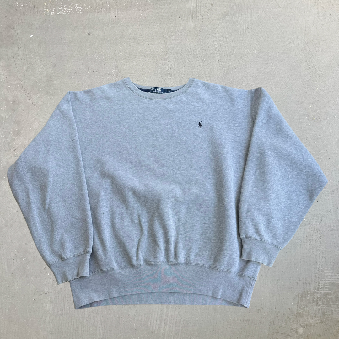 J- Vintage Polo RL Embroidered Logo Grey Crewneck - L