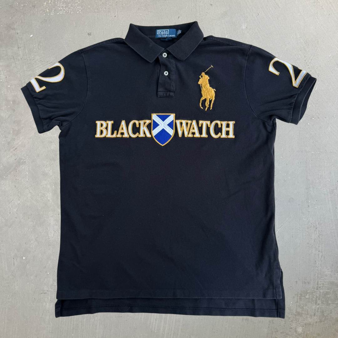Vintage 90s Polo RL Black Watch Embroidered Big Pony Polo Shirt - L