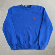 Vintage 90s Polo RL Embroidered Logo Blue Knit Sweater - XL