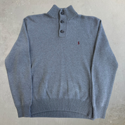 Vintage 90s Polo RL Embroidered Logo Henley Style Cotton Knit Sweater - M