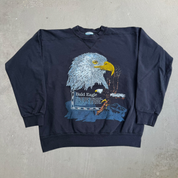 J- Vintage Bald Eagle Graphic & Text Made In USA Crewneck - M