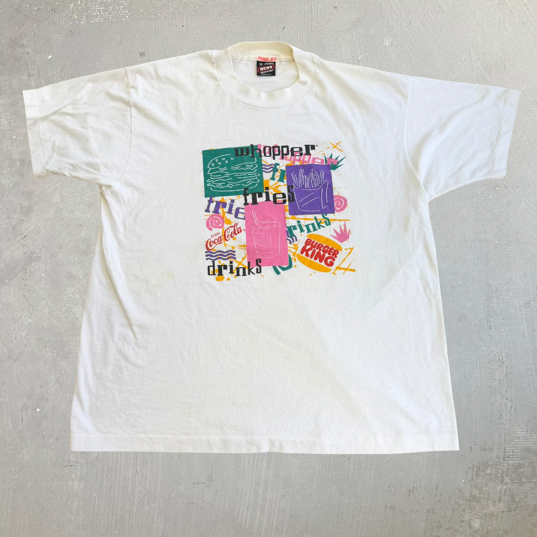 J- Vintage 90s Burger King Whooper & Fries Graphic Made In USA Single Stitch Tee - XL