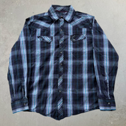 J- Vintage Dickies Western Plaid Pearl Snap Button Down Shirt - L
