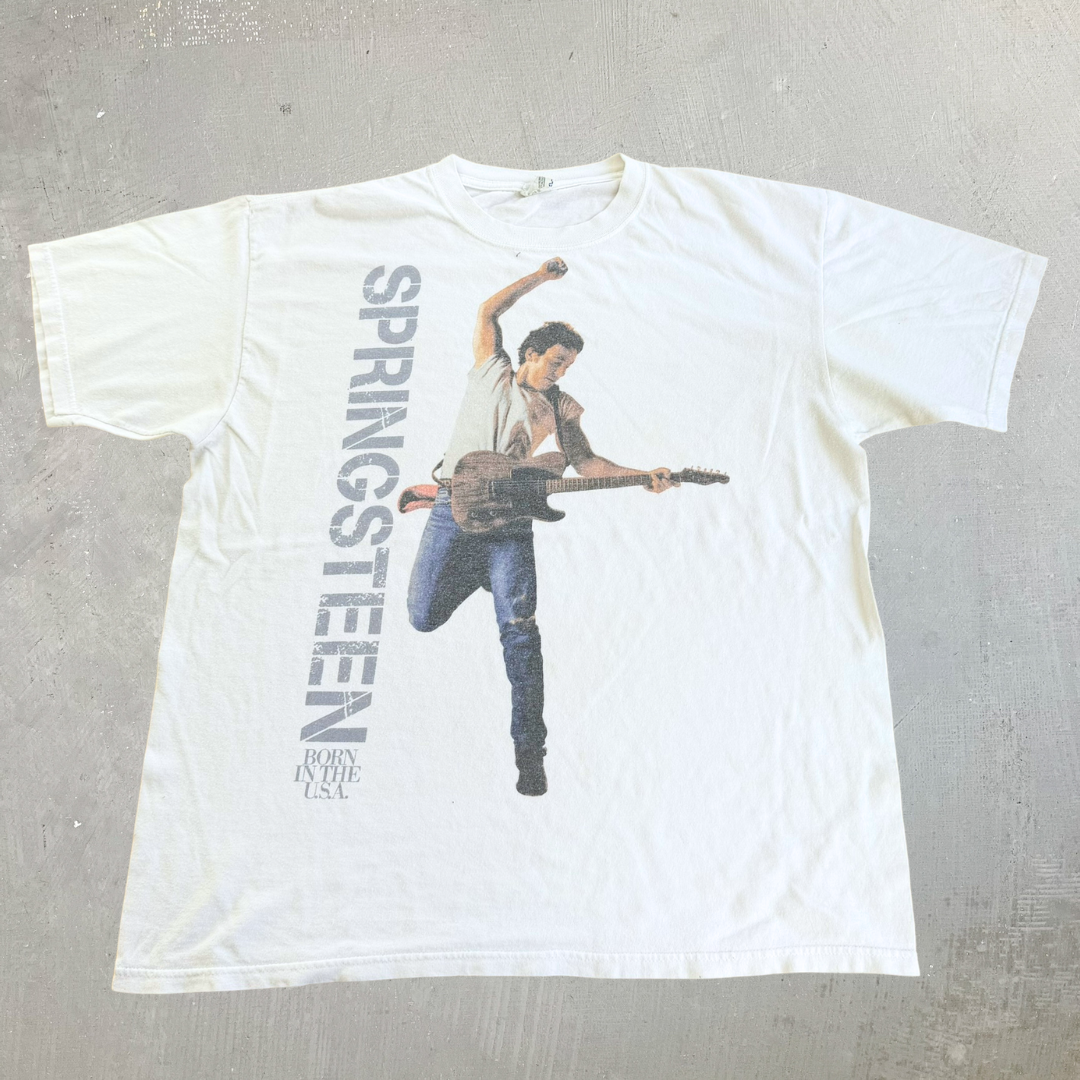 J- Vintage Bruce Springsteen Born In The USA Picture Graphic Blue Anvil Tag Tee - XL