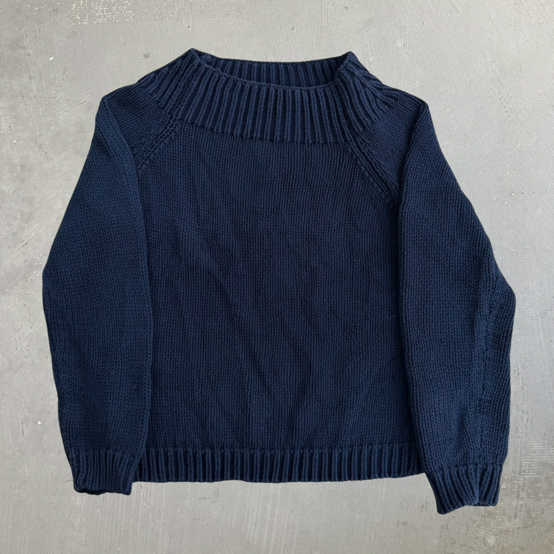 Vintage Women's Lauren By RL Navy Mock Raglan Sleeve Knit Sweater - Women's L