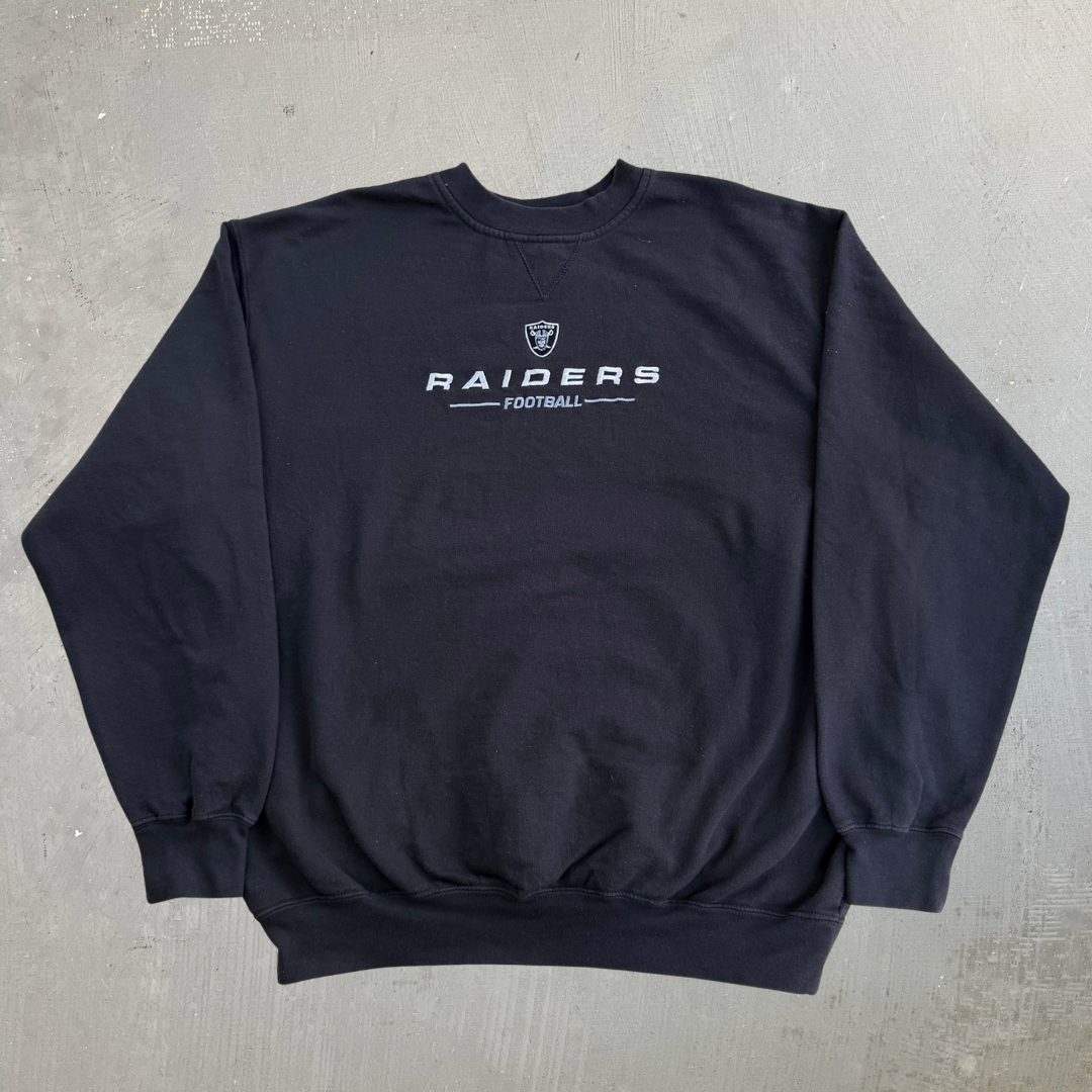 Vintage Oakland Raiders NFL Embroidered Logo & Text Crewneck - L