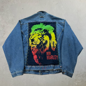 J- HOM Bob Marley Lion Graphic Reworked Denim Jacket - 2XL