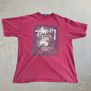 J- Vintage Stussy Text Cities & Flower Graphic Tee - XL