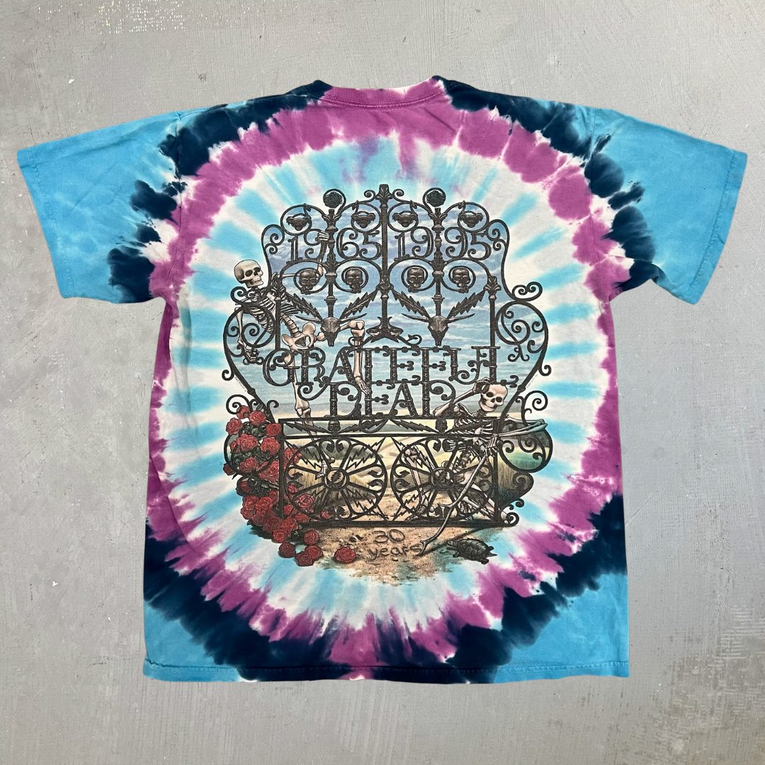 J- Vintage '95 The Grateful Dead Liquid Blue Graphic Skeleton Tie Dye Tee - L