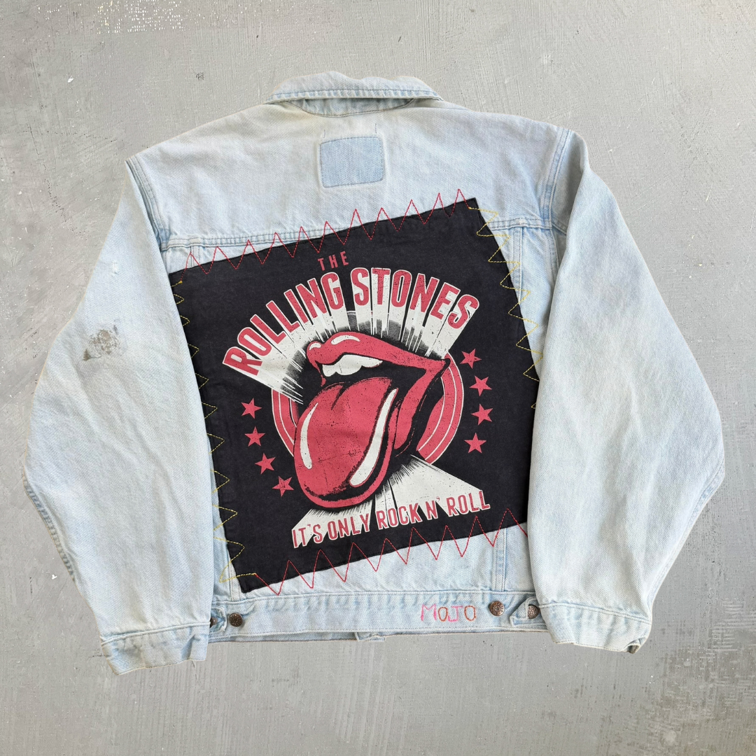 HOM Rolling Stones Its Only Rock N Roll Light Wash Reworked Denim Jacket - M