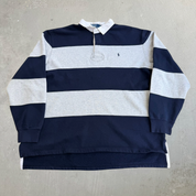 J- Vintage 90s Polo RL Embroidered Logo Fleece Lined Long Sleeve Rugby Shirt - XL