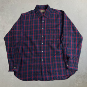 J- Vintage 90s Pendleton Made In USA Navy Plaid Wool Button Down Shirt - XL