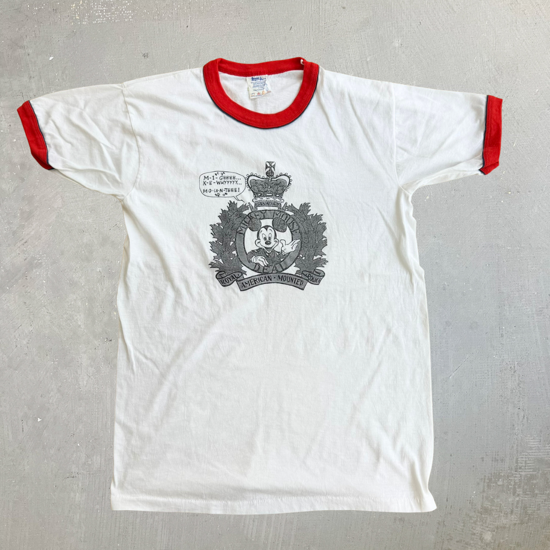 J- Vintage Disney Mickey Mouse Royal American Mounted Police Graphic Raglan Tee - L (fits M)